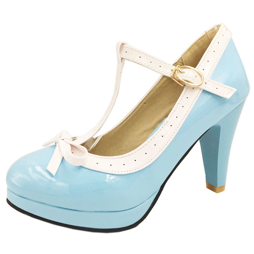 BeiaMina Women Sweet Cone Heels Pumps T Strap