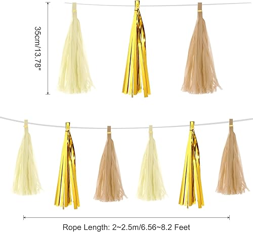 Miniatura 9 de MECCANIXITY Guirnalda de borlas de color negro, rosa claro, rojo rosa, con cuerda, papel de seda, borlas, kits de bricolaje para aniversario, boda,