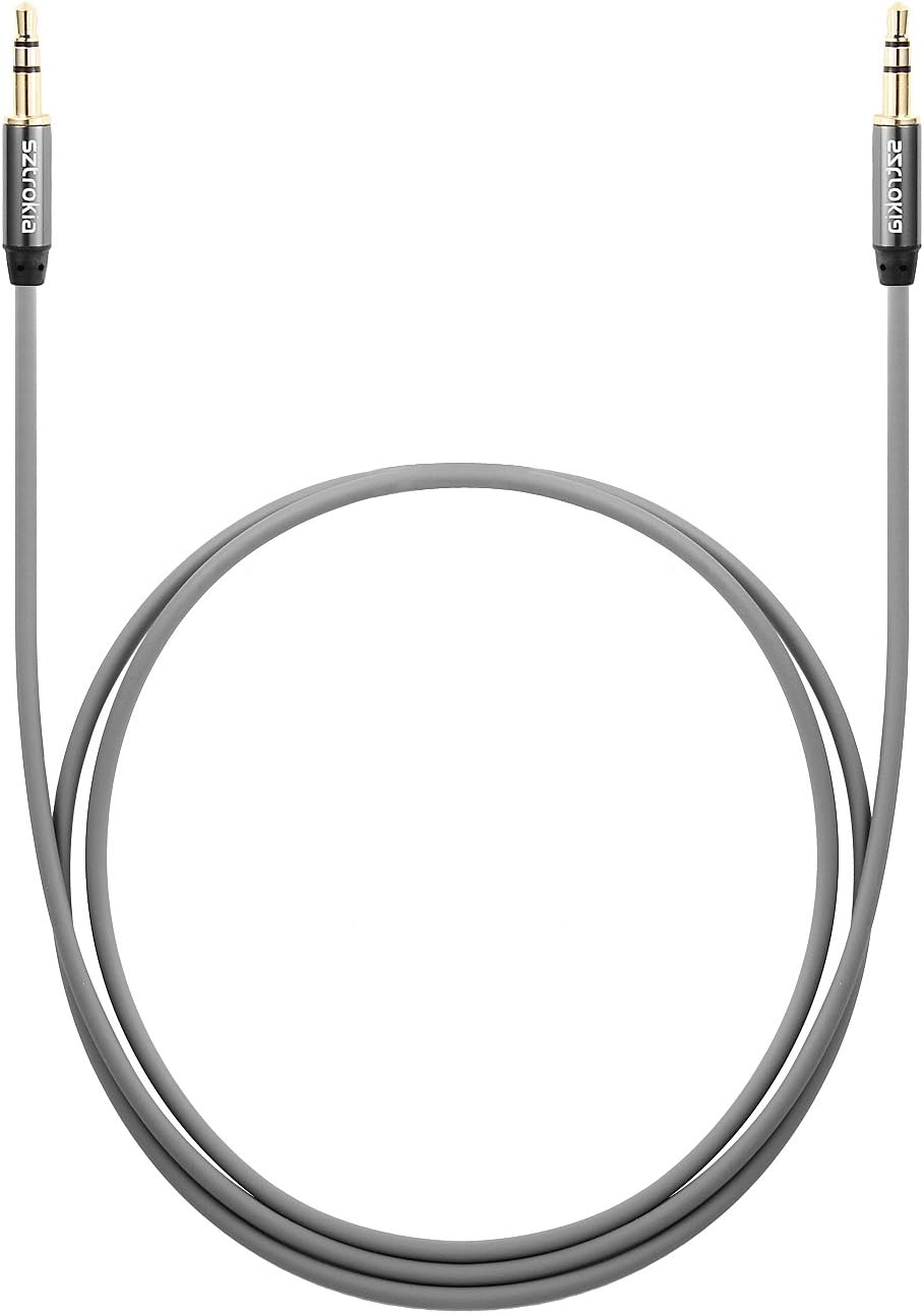 Sztrokia Gold Plated Plugs Designed 1.5 Meter 3.5mm Male To Male Auxiliary Aux Stereo Audio Cable for iPhone 6 5 4 iPad Smartphone Tablet and MP3 Player Surport IOS and Android (grey) (1.5m)