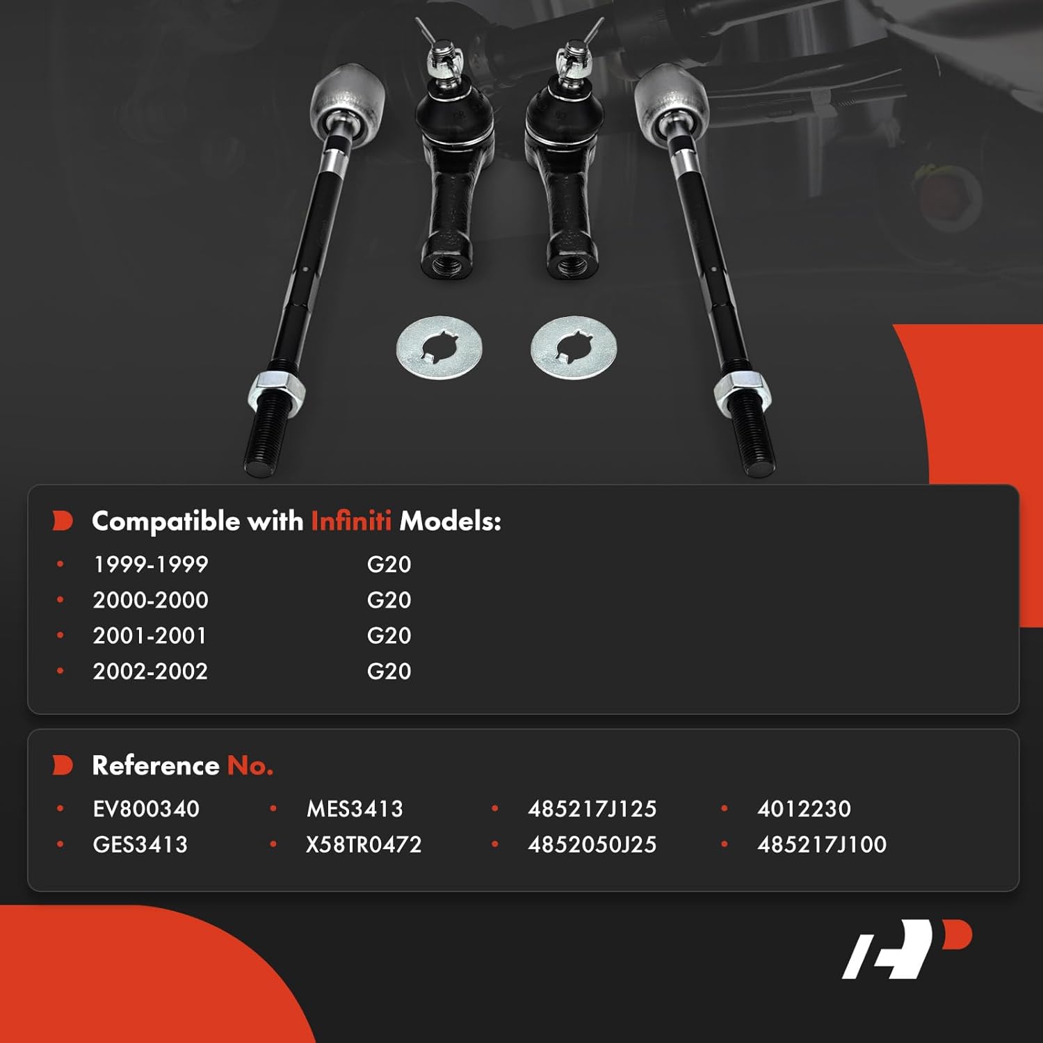 A-Premium Set of 4, Front Inner and Outer Tie Rod End Kit, Compatible with Infiniti G20 1999 2000 2001 2002