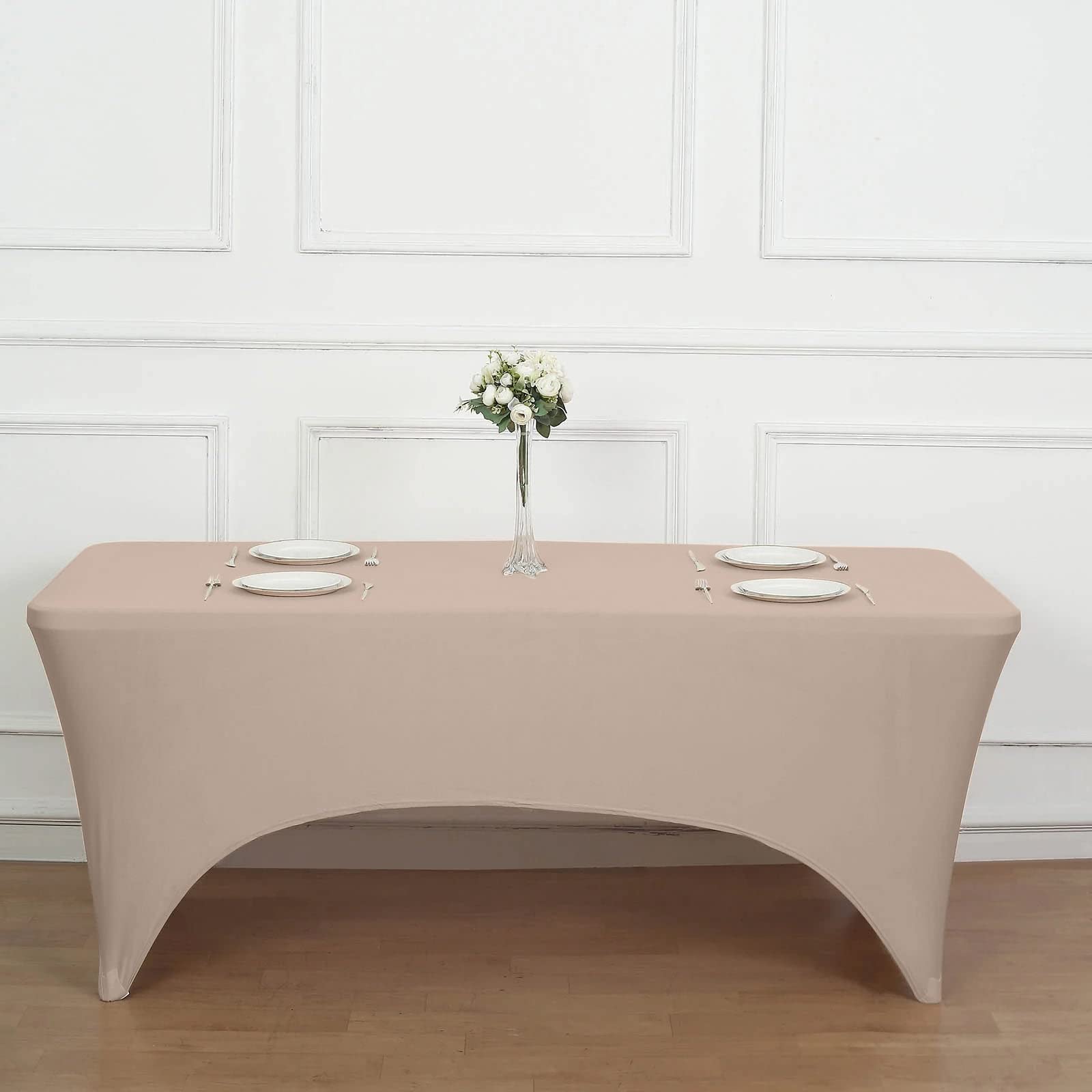 Tableclothsfactory 6FT Rectangular Stretch Spandex Tablecloth for Wedding Kitchen Dining Events - Nude