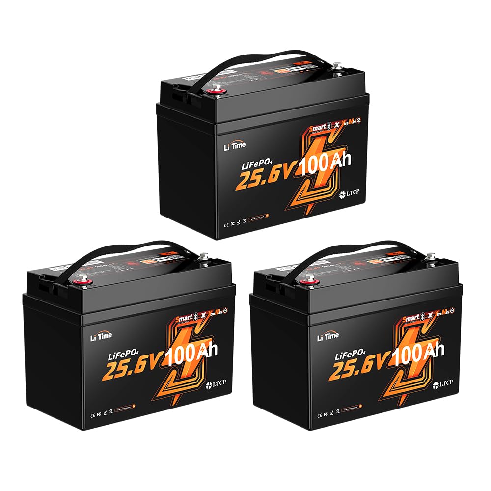 LiTime 3 Pack 24V 100Ah Mini Lithium Battery for Trolling Motors, Marine