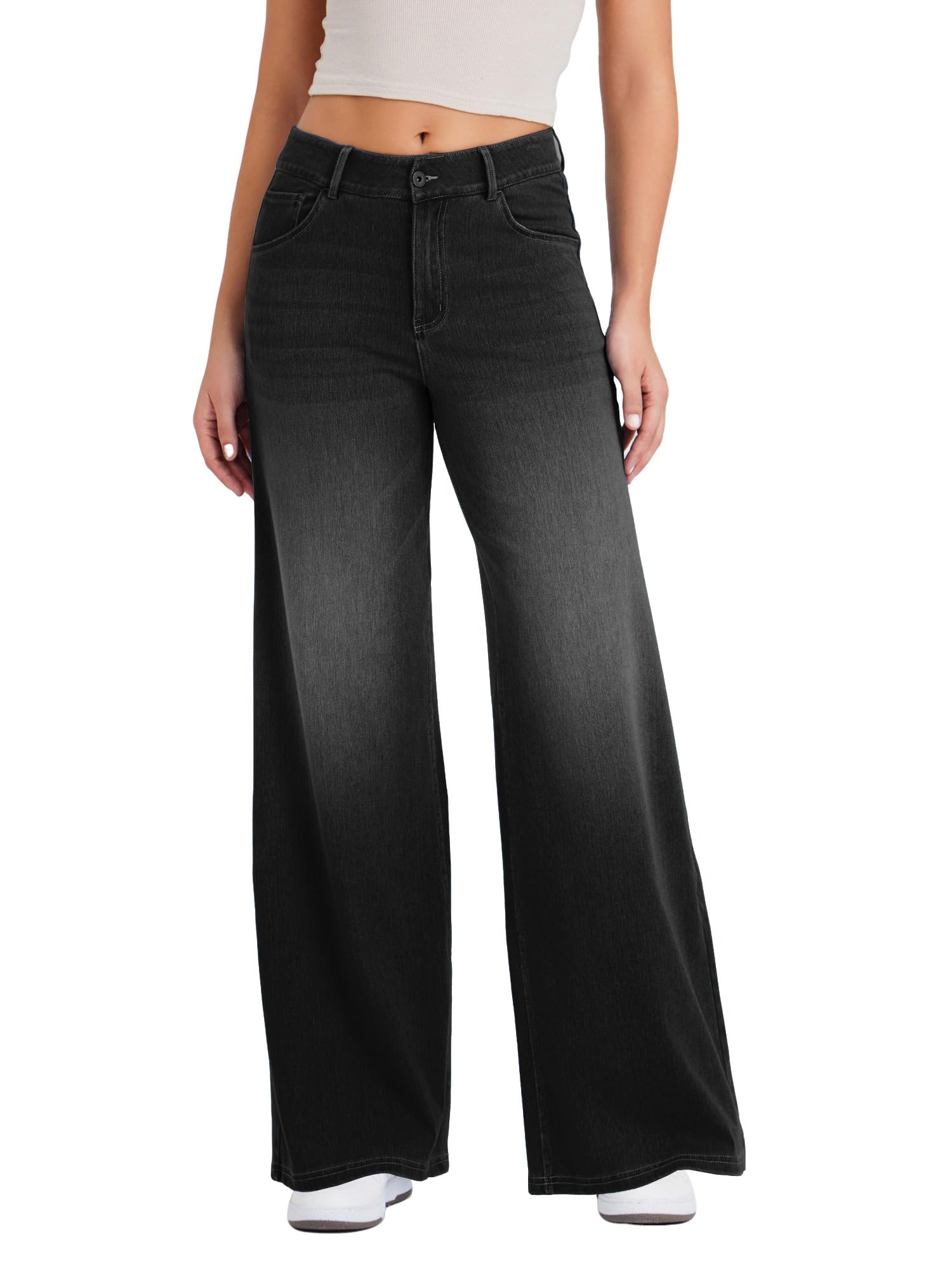 LaiEr Jeans a Gamba Larga Donne,Design di Bottoni Classici e Verace Apertura con Cerniera,Gambe Dritte,vestibilità Sciolta,Jeans Casual Molto Elastici.