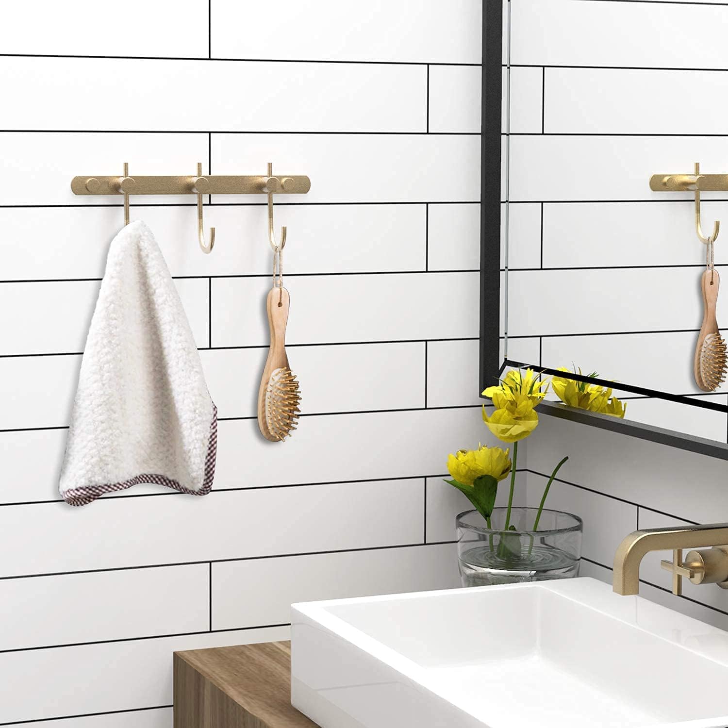 ETECHMART Coat Rack Wall Mounted, 3 Hooks Metal Brass Coat Hook Rail Hanger for Hanging Clothes, Hat, Towel, Purse Robes in Bathroom, Entryway, Bedroom, Living Room, Bronze