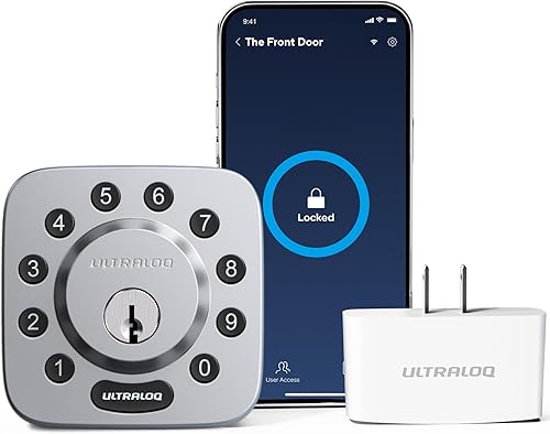 ULTRALOQ U-Bolt - Cerradura inteligente para puerta delantera + adaptador WiFi Bridge, 5 en 1 sin llave con WiFi, aplicación, Bluetooth y teclado,