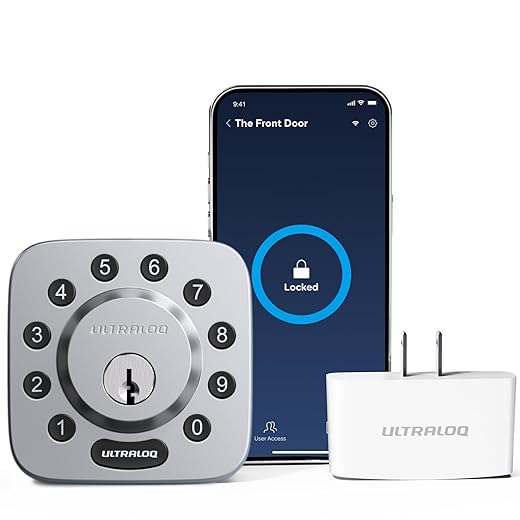 ULTRALOQ Smart Door Lock U-Bolt (Satin Nickel) + Bridge WiFi Adaptor, 5-in-1 Keyless Entry Door Lock with WiFi, Bluetooth and Keypad, Smart Door Lock Front Door, ANSI Grade 1 Certified