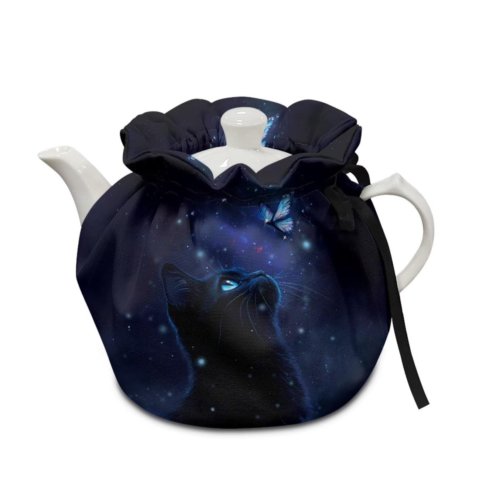 Xoenoiee Cat Butterfly Galaxy Print Tea Cozy Cotton Tea Cosy for Teapots Keep Warm Teapot Cover Insulated Kettle Cover for Home Kitchen Table Decor