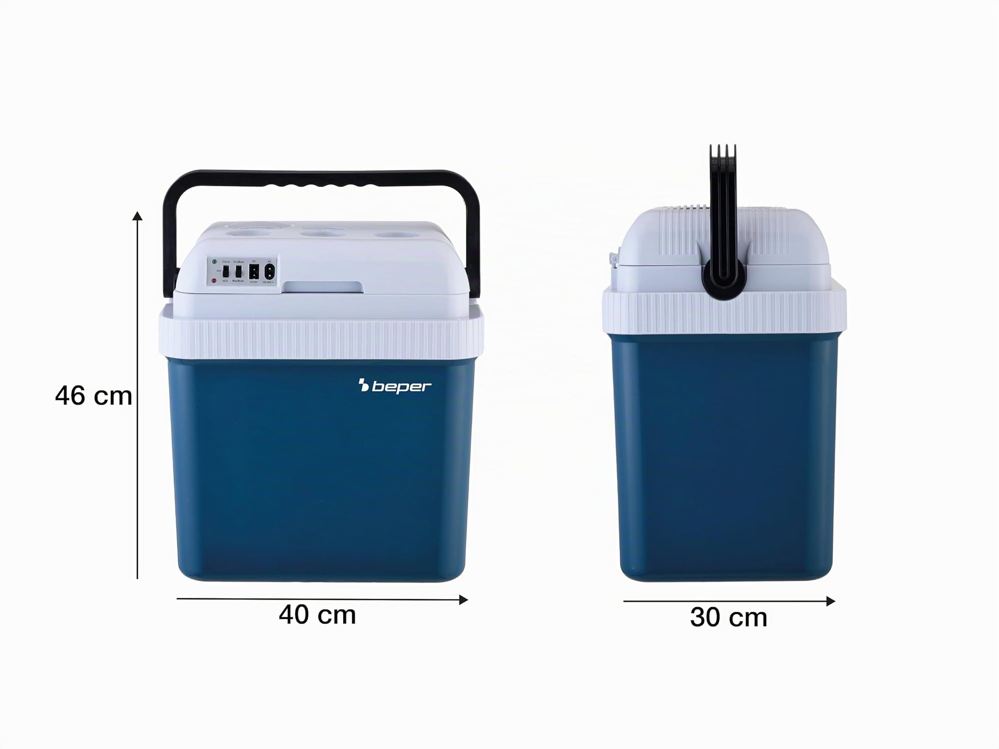 BEPER P102CON300 Réfrigérateur électrique portable, 24 litres, refroidissement et chauffage, prise allume-cigare 12 V et prise murale, mini réfrigérateur, blanc/rouge, 40,2 x 30,6 x 46 cm