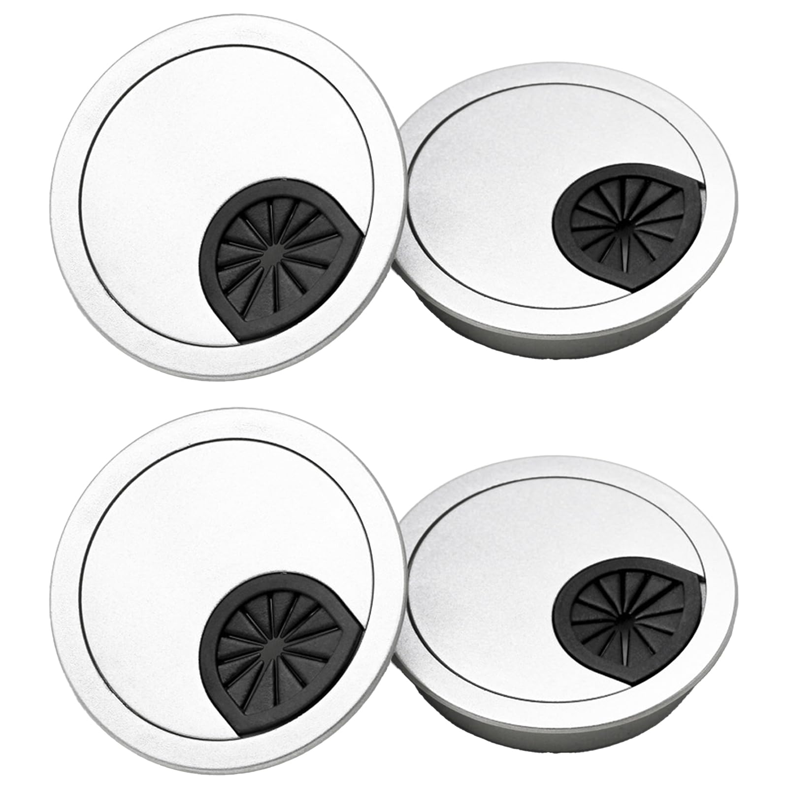4PCS Desk Grommet 60mm,Plastic Desk Cable Grommets,Wire Organizer Caps,Silver Desktop Cable Fixing Cap,Desktop Wire Management Organiser,for Home,Office,TV Cabinet,DataCable Storage Hole Cover