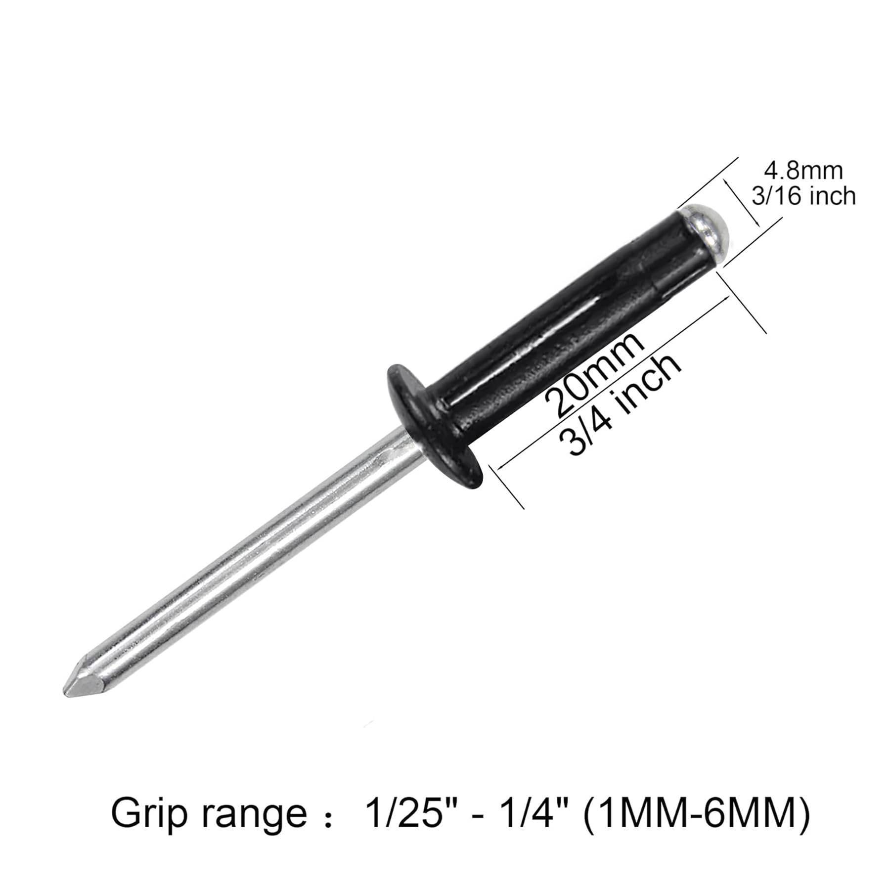 Tri-Fold Rivets - Black, 3/16"x3/4" -4 Tri-Fold Rivets - Black, 3/16"x3/4" -4