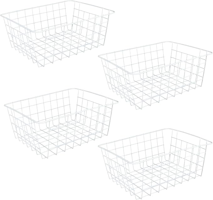 MIVIDE 4PCS White Metal Wire Storage Baskets, Freezer Baskets for Chest