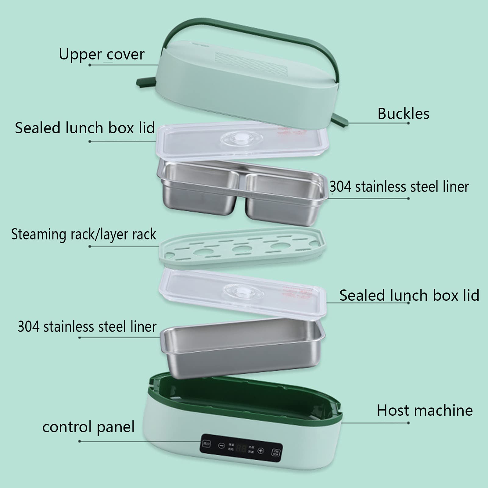 Fiambrera Bento Contenedor Bento Cajas Bento con Compartimentos Adultos Adultos A Prueba De Fugas Calentador Eléctrico Termo Aislado Térmico Acero Inoxidable 300W Doble Capa Traer Comida ( Color : Roz