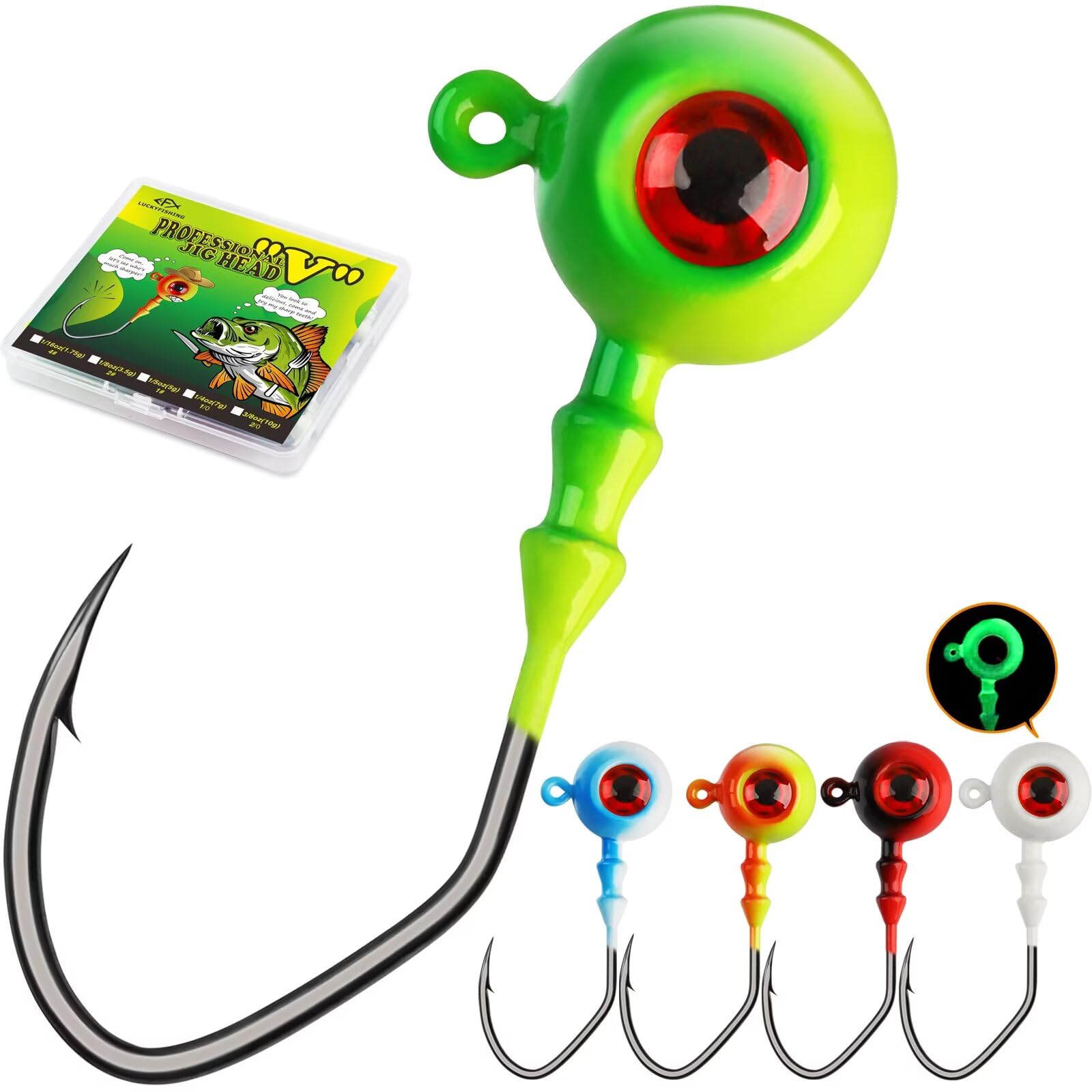 LUCKYFISHING Jig Heads Crappie Jigs Walleye Jigs Heads for Fishing Gifts for Men 1/16oz 1/8oz 1/5oz 1/4oz 3/8oz