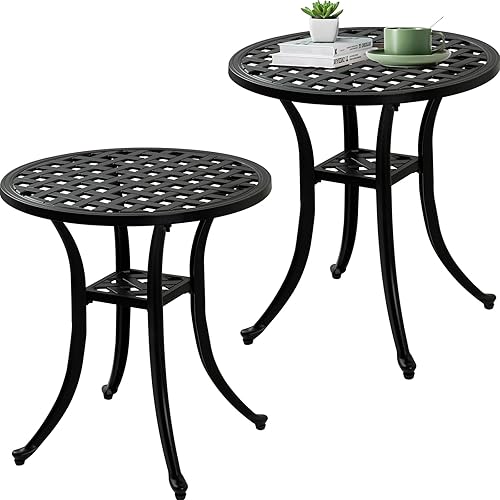 Outdoor 19" Pack of 2 Cast Aluminum Round Side Table