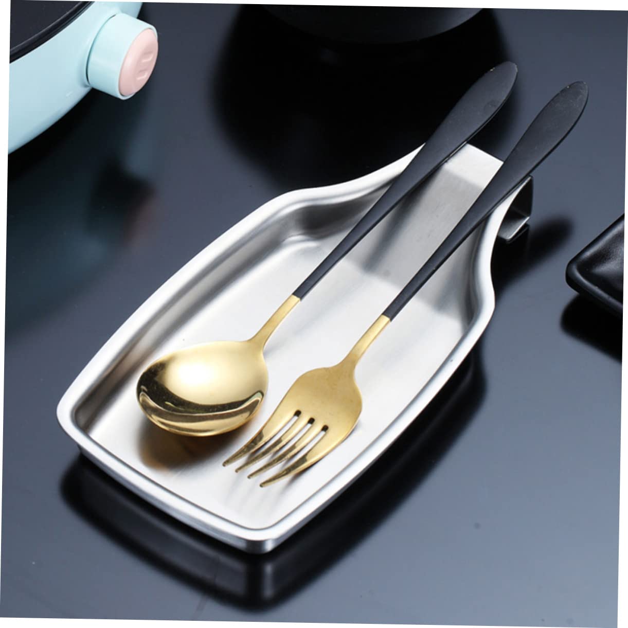 OKUMEYR 1pc Stainless Steel Spoon Holder Soup Ladle Stand for Kitchen Utensils Storage Rack for Cooking Dining Barbecue Use Easy Wall Mount Design