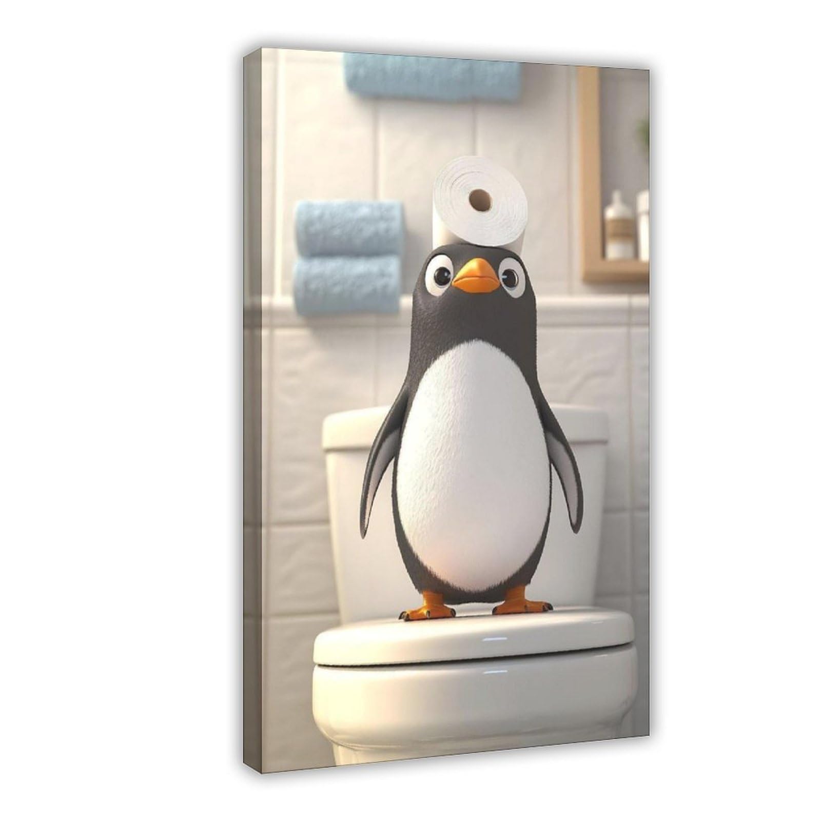 Wlqzfrwv Cute Penguin Toilet Bathroom Canvas Poster Bedroom Decor Landscape Office Room Decor Gift 08X12inch(20X30cm)