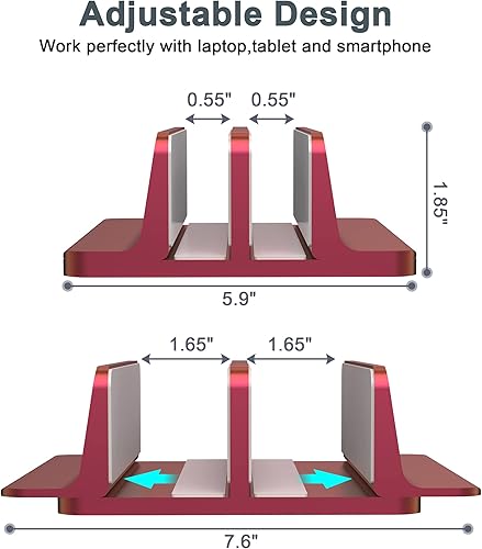 Miniatura 4 de S SKSTYLE Soporte vertical para laptop, soporte de aluminio de escritorio para MacBook con base ajustable (2 ranuras), se adapta a todas las