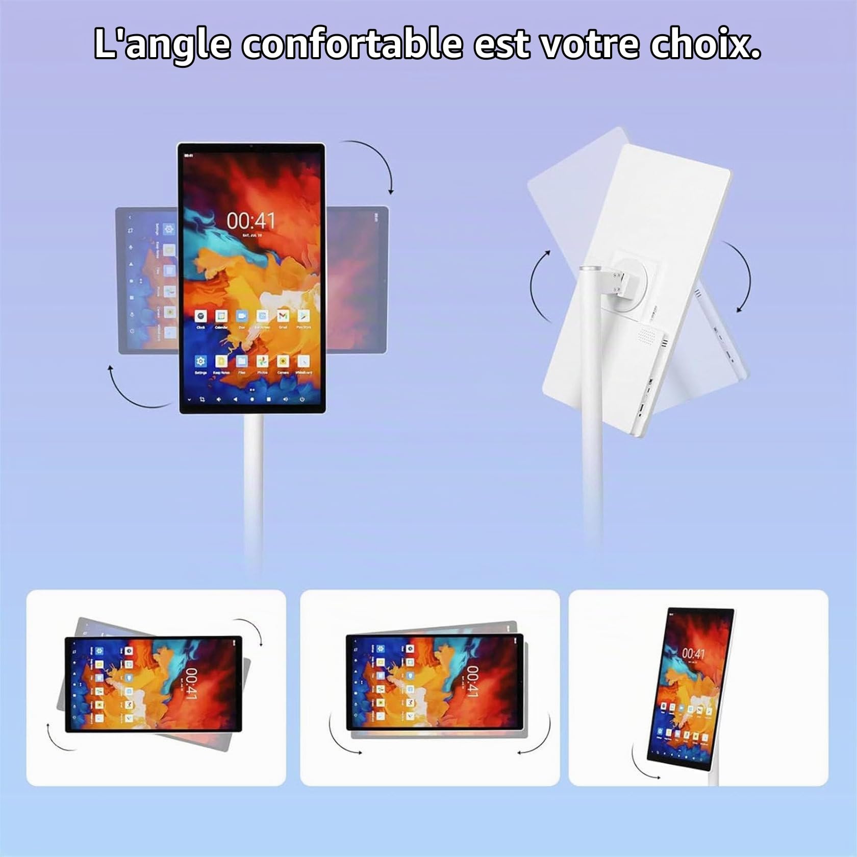TéLéViseur Intelligent Portable 24, 27 Et 32 ​​Pouces, Support TV Mobile, Moniteur Tactile sur Pied, Moniteur Tactile 1080p sur roulettes avec TéLéCommande Et Rotation ComplèTe 24inch-4+64G