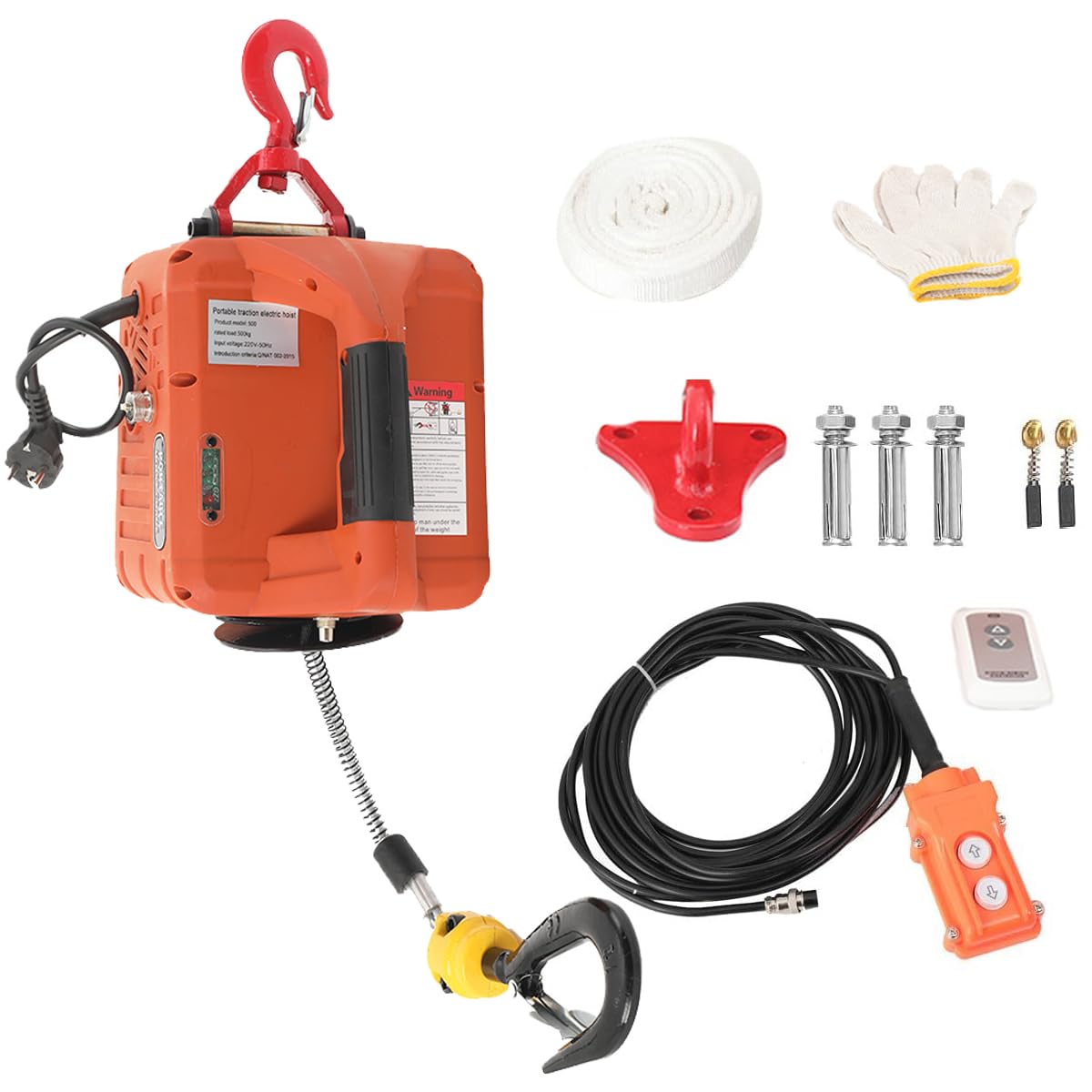 Paranco Elettrico Portatile Carico 500 kg, 3 in 1 Paranco Elettrico con Telecomando Senza Fili 7,6 m/25ft, 1500W Verricello Elettrico Gru di Sollevamento