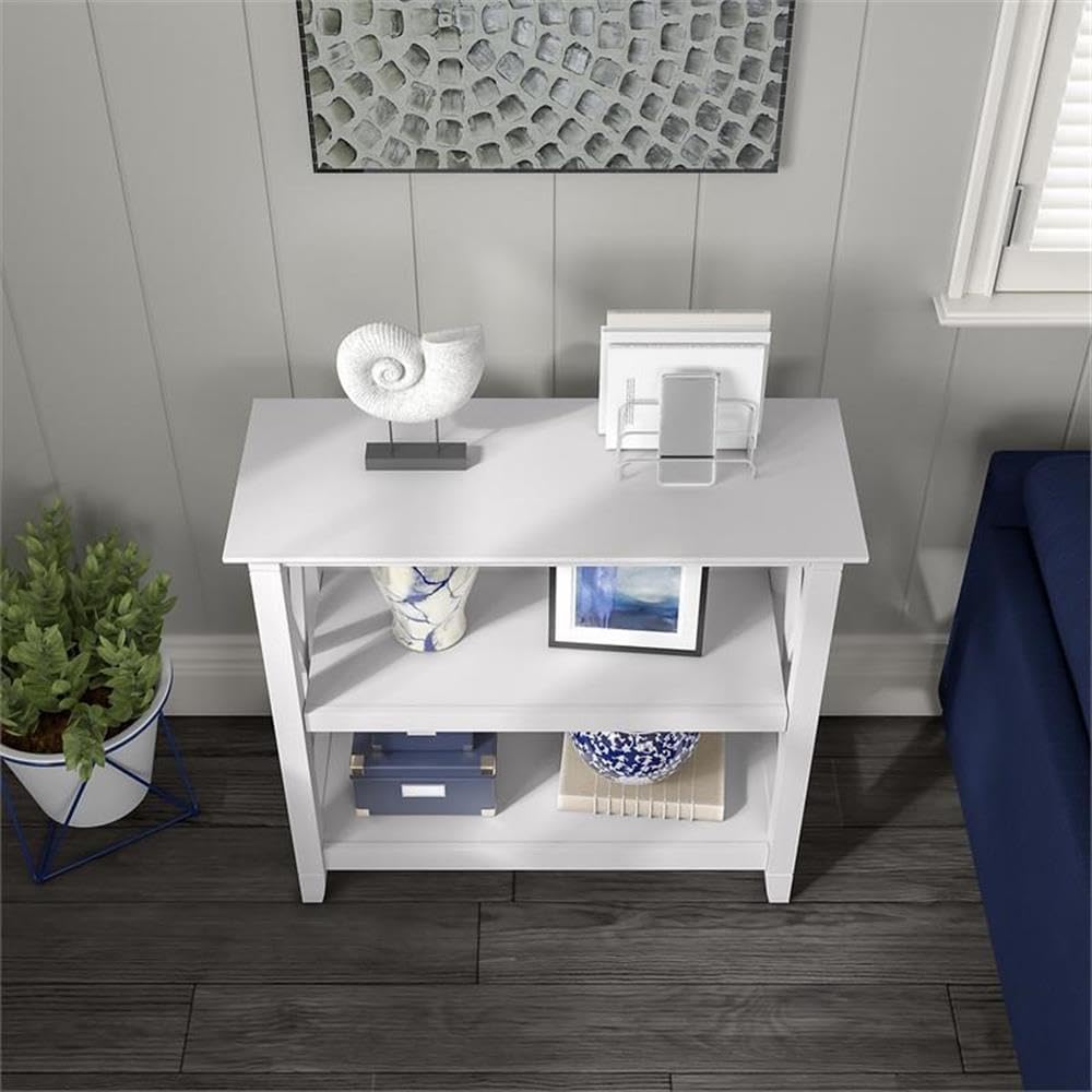 Bush Home Key West Small 2 Shelf Bookcase in Pure White Oak, Compact Home Organizer, Vertical Storage Solution, Bookshelf for Office or Living Room