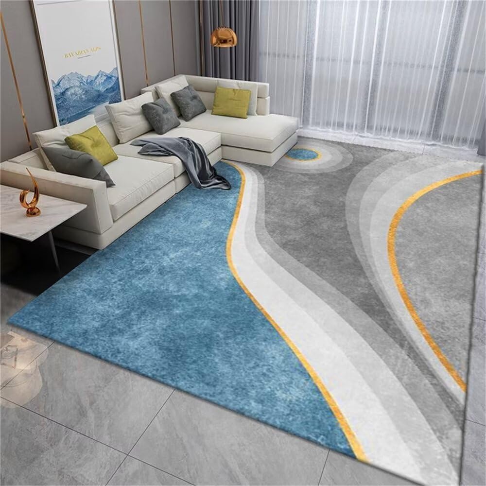 Tapis de salon résistant gris-bleu 80x200 cm au design abstrait