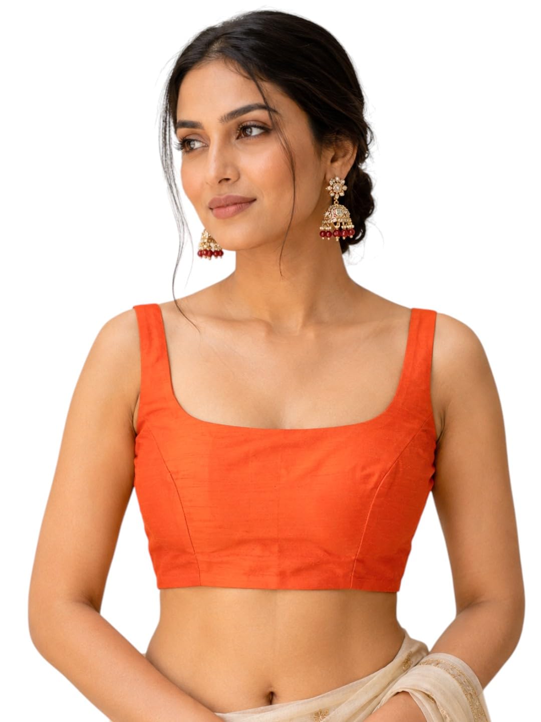 biyu Orange Sleeveless Saree Blouse-picture-0