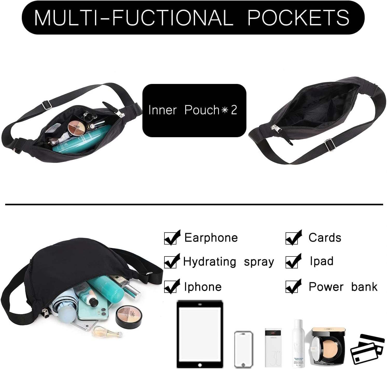 BESMART Small Nylon Crescent Crossbody Bag for Women Men Trendy, Waterproof Crescent Sling, Lightweight Travel Purses - Image 6