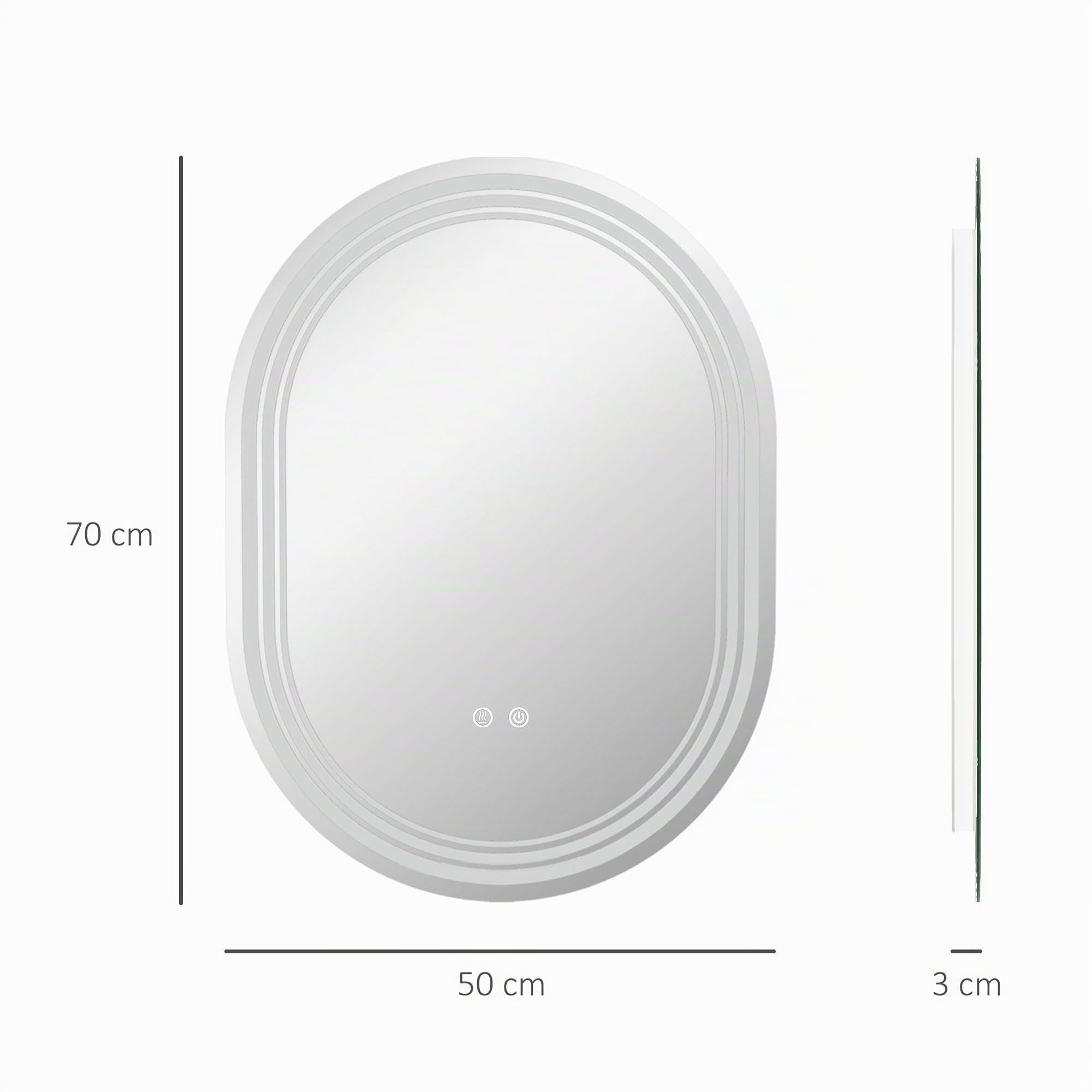 kleankin Espejo Baño con Luz 70x50 cm Antivaho IP44 Horizontal/Vertical