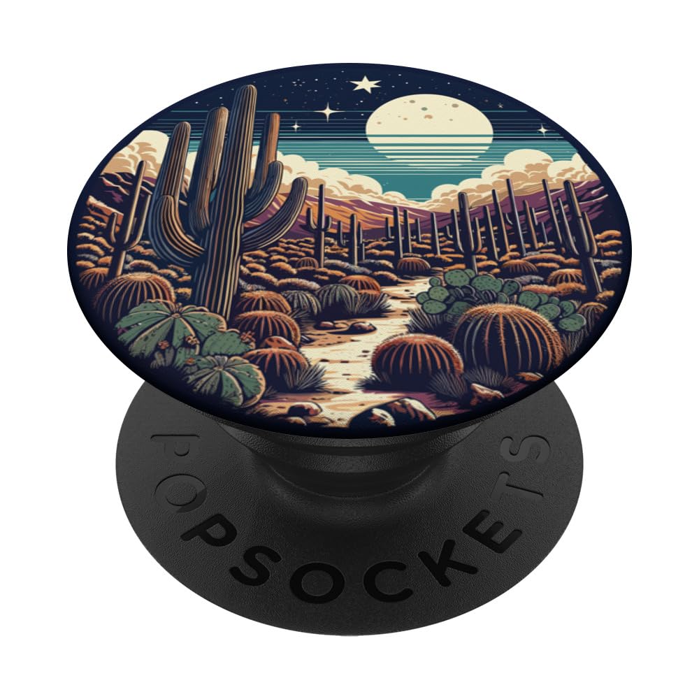 Sonoran Desert Night Saguaro Cactuses PopSockets Swappable PopGrip, Black