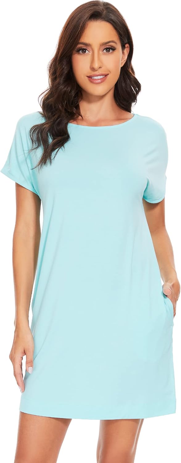 WiWi Womens Bamboo Viscose Nightgowns Soft Short Sleeve Sleep Shirt Lightweight Cool Nightshirt Pajama Dress S-XXL