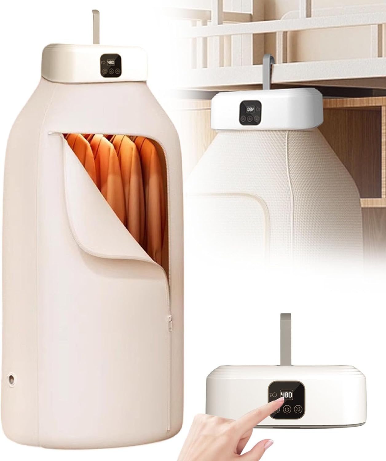New Electric Clothes Dryer | Small Dryer Clothes Dryer No Drill, Hook Load Capacity 10 kg, 60℃ Low Temperature Cycle Drying, 0-480 min Drying Timer, Automatically Shut Down