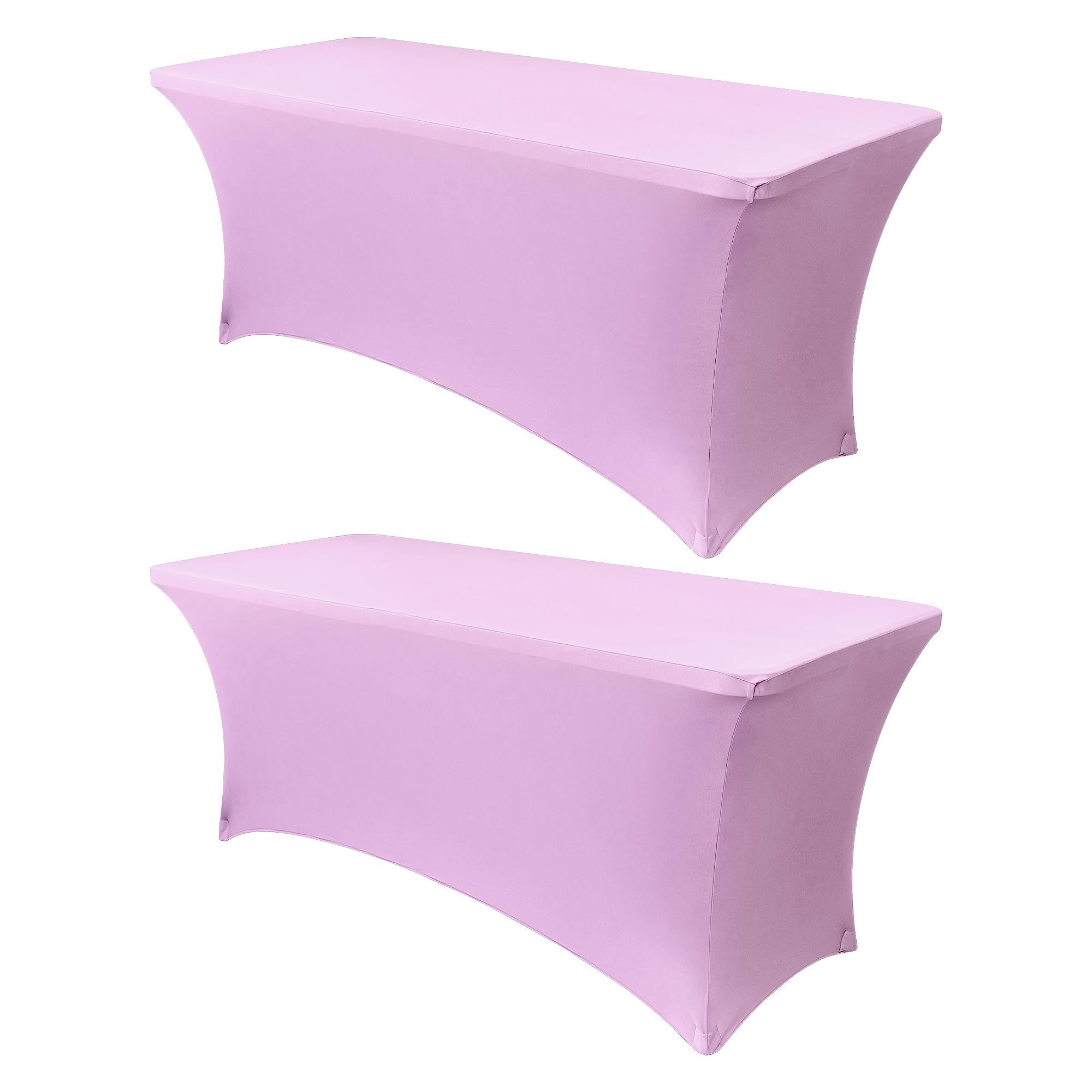 Obstal 6ft Stretch Spandex Table Cover for Standard Folding Tables - Universal Rectangular Fitted Tablecloth Protector for Wedding, Banquet and Party, 72L x 30W x 30H Inches, Light Purple, 2pc