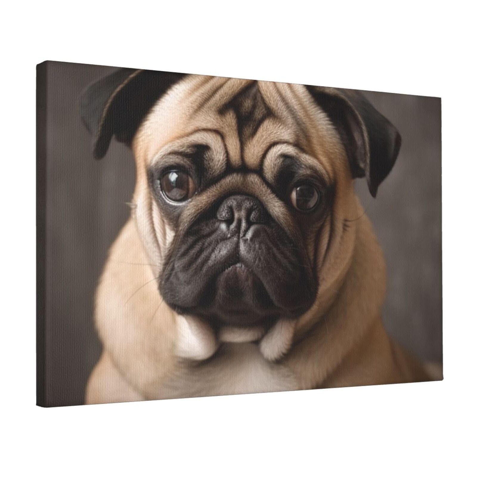 KLOPH Animal Pug Dog Canvas Wall Art for Living Room 12"x18" Modern Artwork Painting for Bathroom Hanging Canvas Prints Aesthetic Wallart for Bedroom Kitchen Office Wall Decor