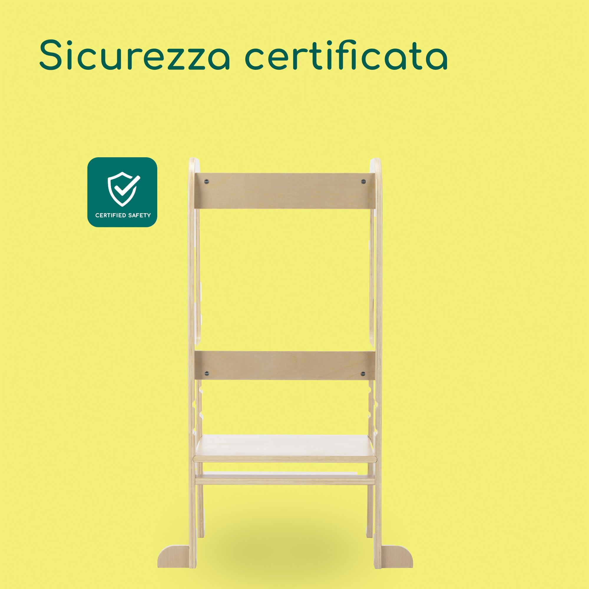 Bebeconfort Hoya, Torre Montessoriana Bambini e Bimbi Piccoli, 1,5-6 anni (10-30 kg), 3 Altezze Regolabili, Sicurezza Certificata, Torre di Apprendimento in Legno 6,2 kg, Design Durevole, Natural Wood