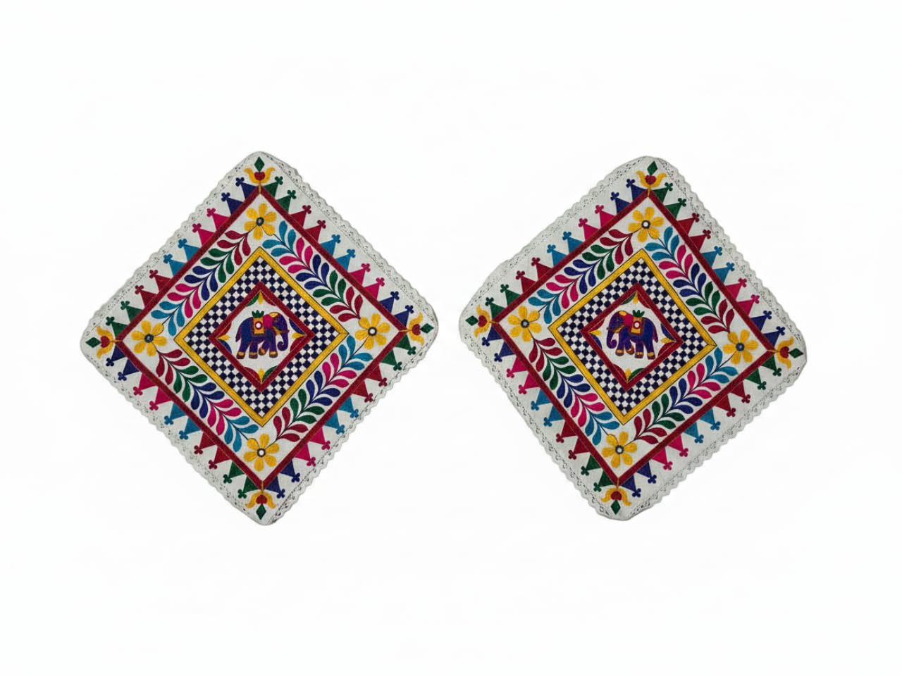 Varni Art Traditional Embroidered Cushion Covers (Set of 2) | Gujarati Kutchi Work Elephant Motif Square Pillow Cases for Sofa, Bed & Festive Decor (15 * 15 inch)-image-35