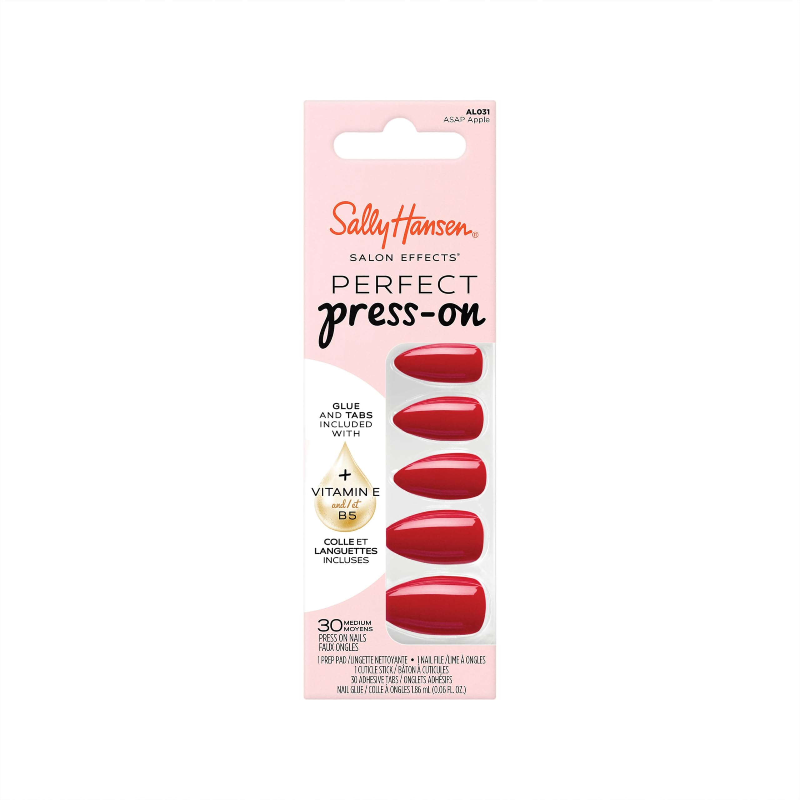 Sally Hansen Salon Effects Perfect Press-On Nails | Almond Shape | Easy to Apply, Non-Damaging | 30 Nails, Nail Glue, Adhesive Tabs, File | ASAP Apple
