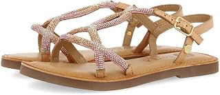 Sandalias de Piel en Color Rosa con Cristales para niña velizy