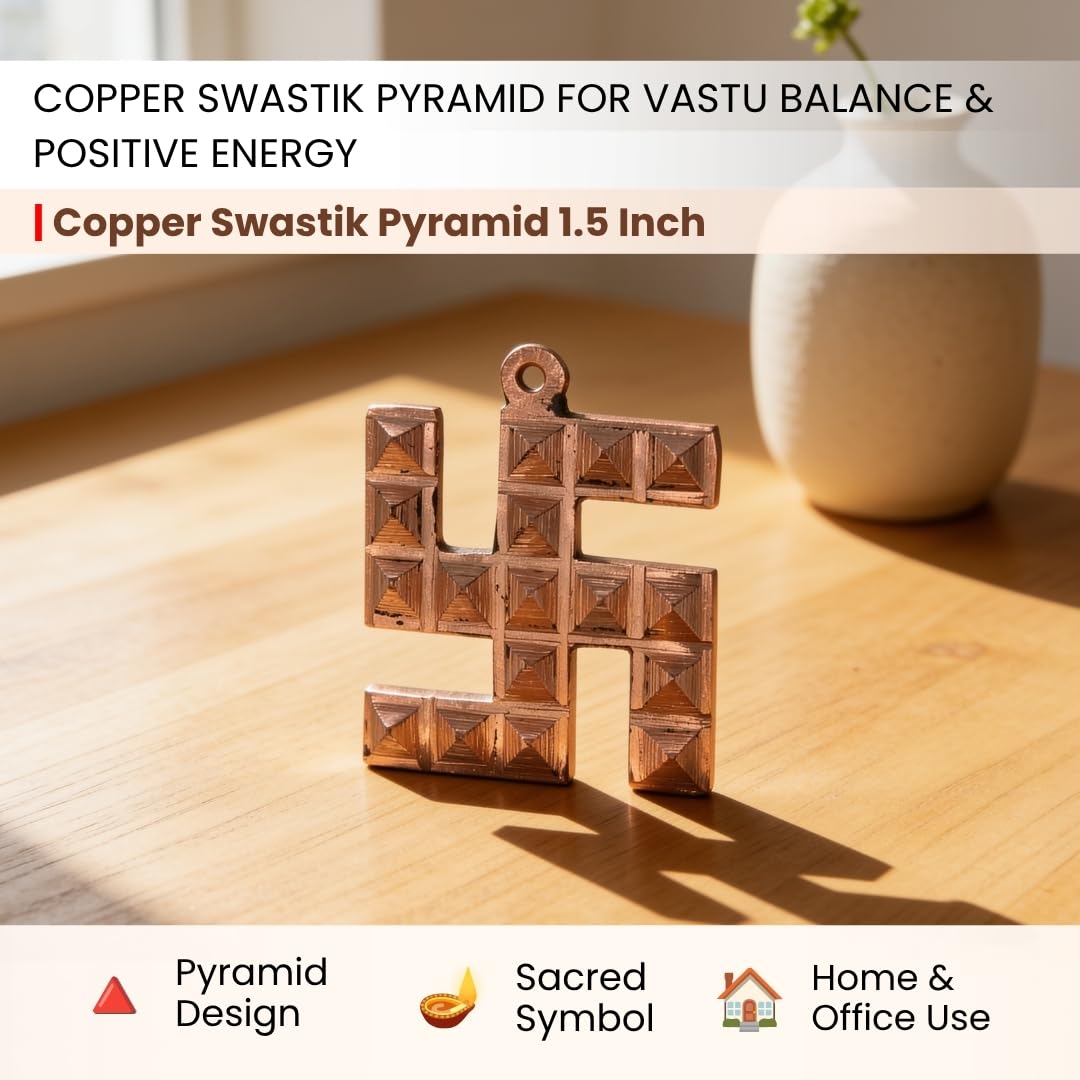 Plus Value Copper Swastik Pyramid for Vaastu Dosh Nivaran, Entrance Protection, Home & Office Main Door, Wrong Location of Kitchen, Positive Energy, Auspicious Decoration for Gifting -1.5Inch