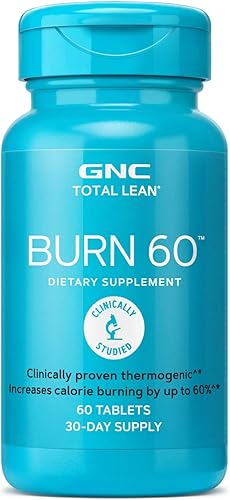 GNC Total Lean Burn 60 - Sabor a Canela, 60 tabletas por botella, termogénico para aumentar la energía y el metabolismo