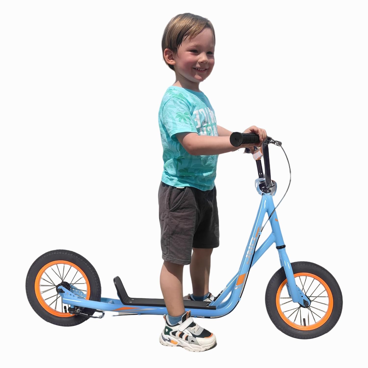 Youth Scooter Kick Scooter for Kids 6+ with Adjustable Handlebar, 12 Inch Inflatable Wheels,Widened Non-Slip Footboard (Blue)