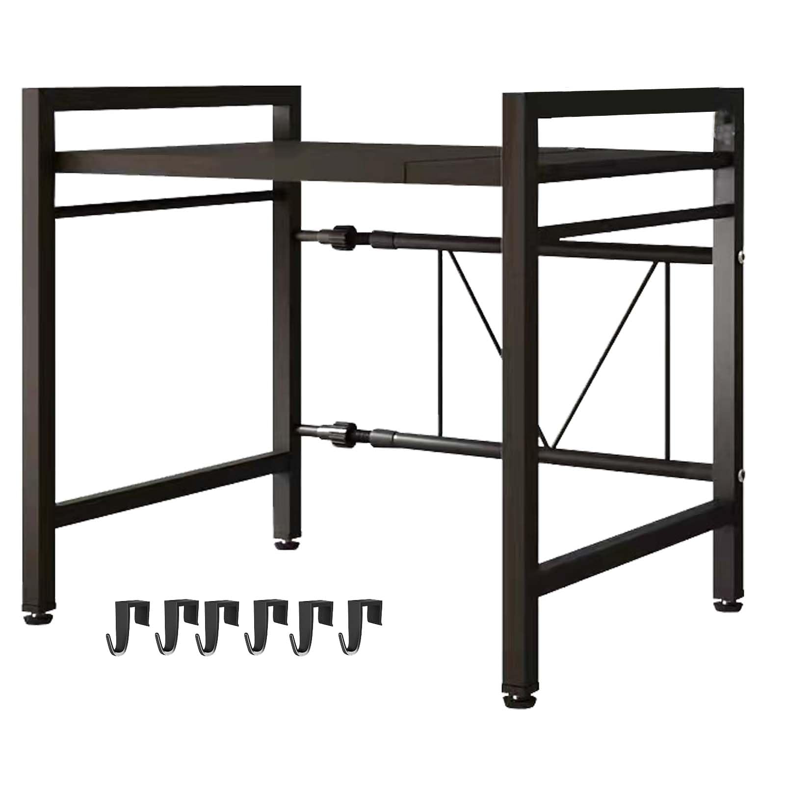 Microwave Oven Rack, Microwave stand,Adjustable Shelf with 6 Hooks Microwave Shelf, Microwave Rack, Extendable Kitchen Microwave Stand, Microwave Stand with Storage (shelf 001)-image-33