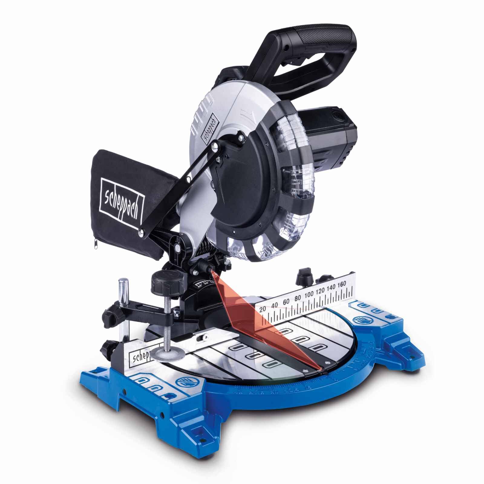 Scheppach HM210L Scie à onglet pendulaire | Puissance 1500 W | Hauteur de coupe/largeur 60 & 120 mm | Lame de scie Ø 210 mm | Tête de scie inclinable à 45° vers la gauche | Avec laser