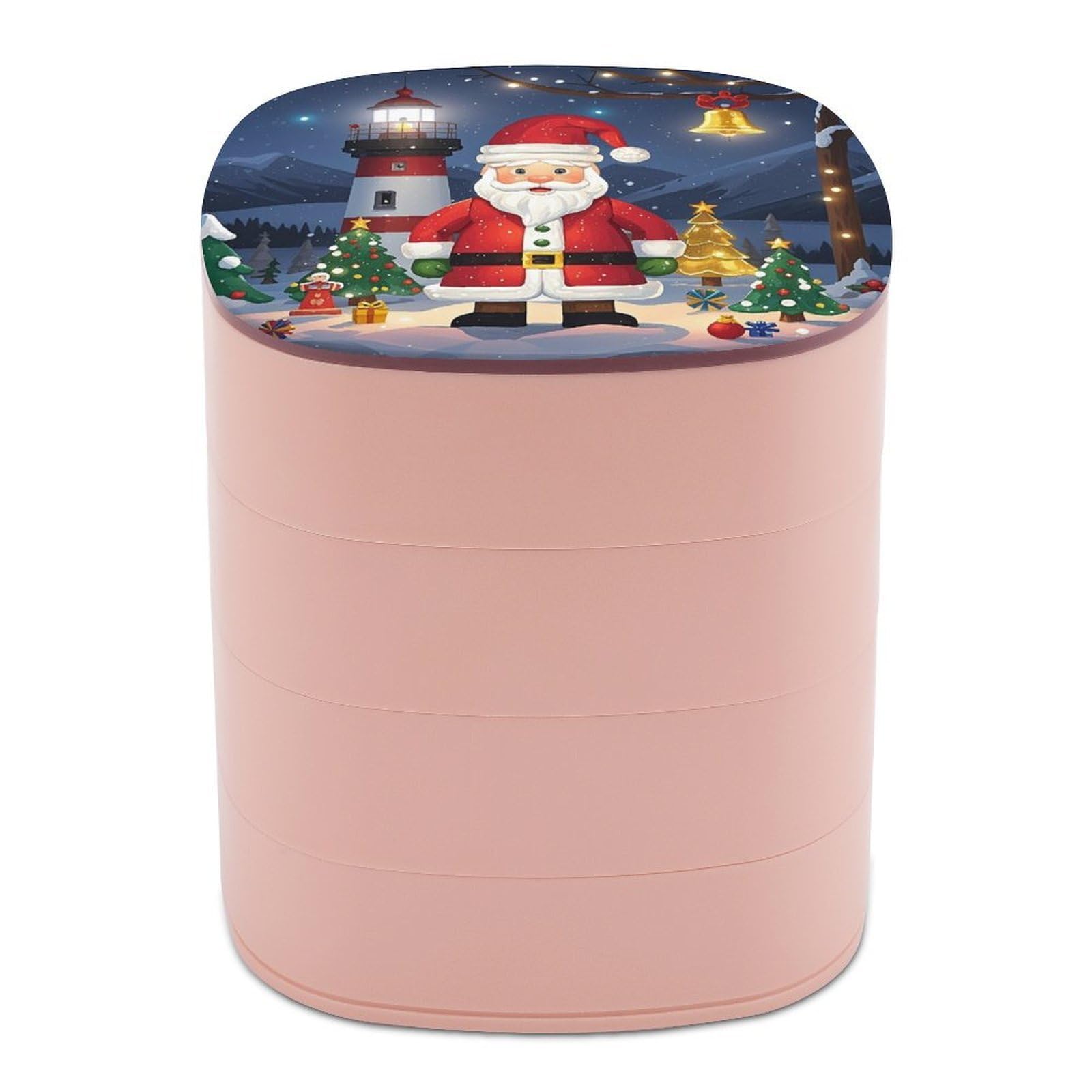 FekiLoot Lighthouse Santa Jewelry Box 4-Layers Rotatable Jewelry Organizer Storage Box with Mirror Cute Travel Jewelry Case Portable Earring Holder Organizer for Ring Necklace Bracelet