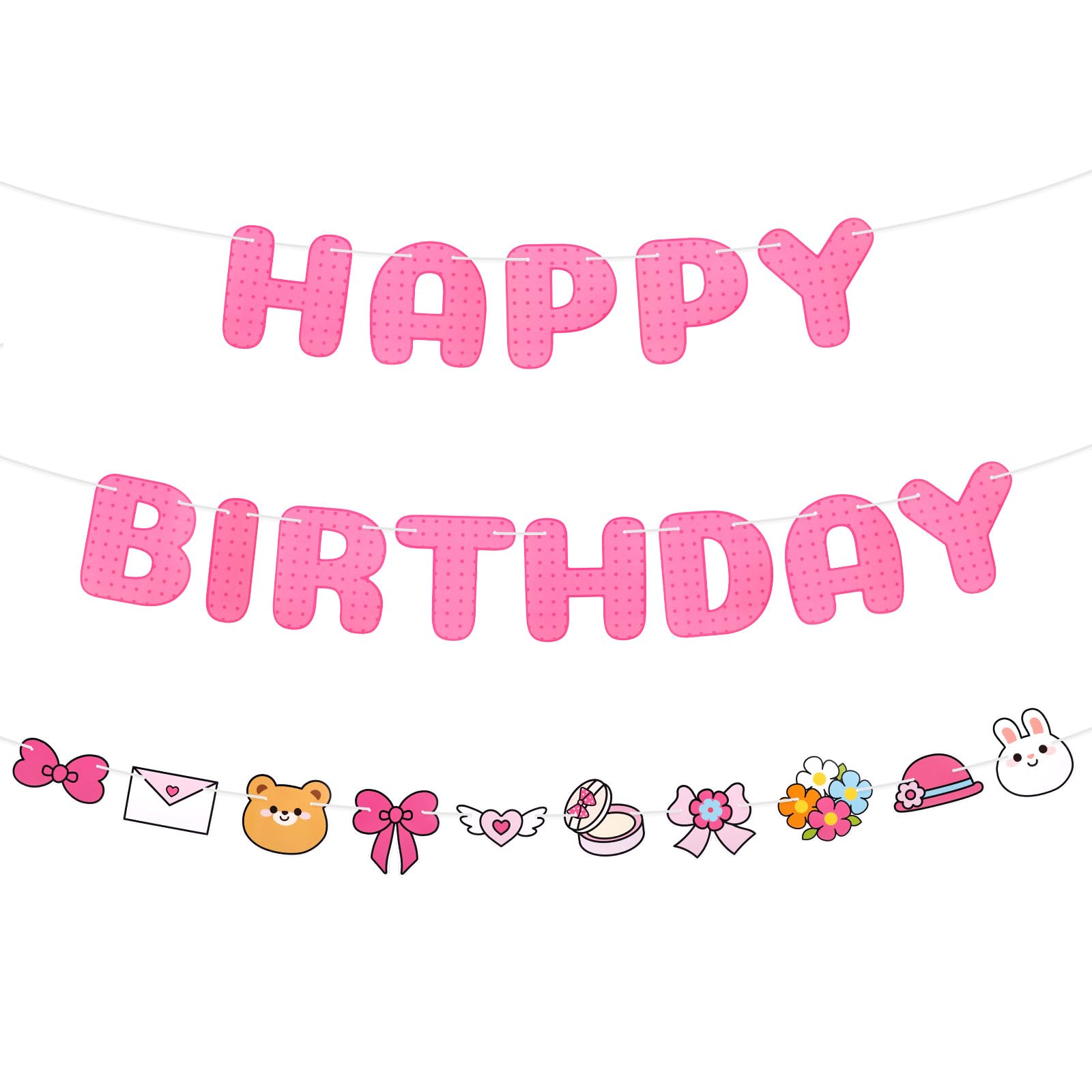 Cartoon Cat Birthday Banner, Pink Happy Birthday Party Decoration for Girls Women Kawaii Cutouts Cartoon Cat Theme Party Decor Supplies Cute Hanging