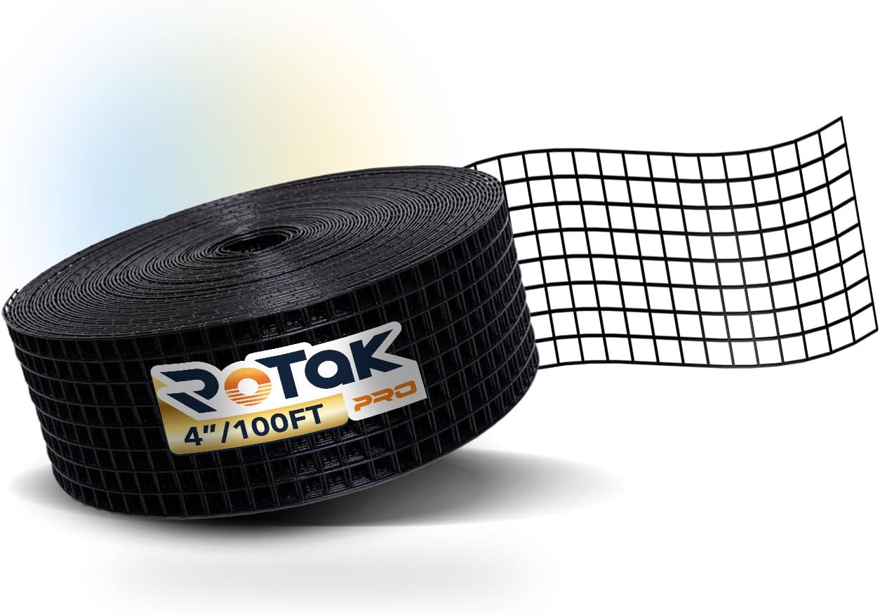 Rotak Critter Guard PRO - 4in x 100ft Solar Panel Bird Prevention Roll - Heavy Duty Galvanized Black PVC Coated ½ inch Wire Roll Mesh