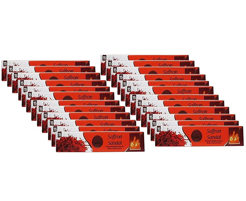 Heera Saffron Sandal Agarbatti 15stk (Pack of 24) - Premium Indian Aroma Sandal and saffron Incense Stick for Pooja, Yoga, Aromatherapy, Room Freshener, Meditation - Natural Air Freshener