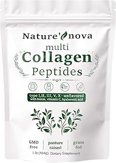 Multi Collagen Peptides Powder - Type I,II,III,V,X with Biotin, Hyaluronic Acid, Vitamin C - Unflavored, Easily Dissolved, Non-GMO