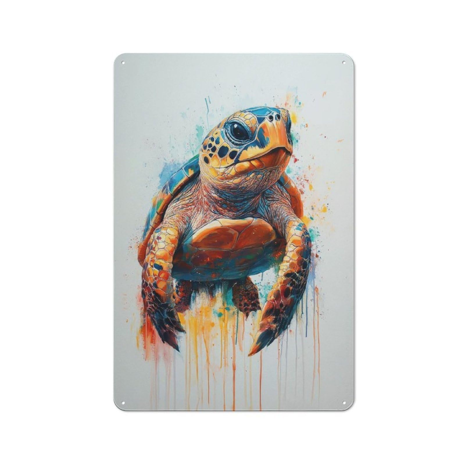 Junmoney Colorful Sea Turtle Painting Retro-Style Metal Wall Sign 30X20cm For Pub Or Café, A New Home Present For Hospitality Wall Decor Collectors