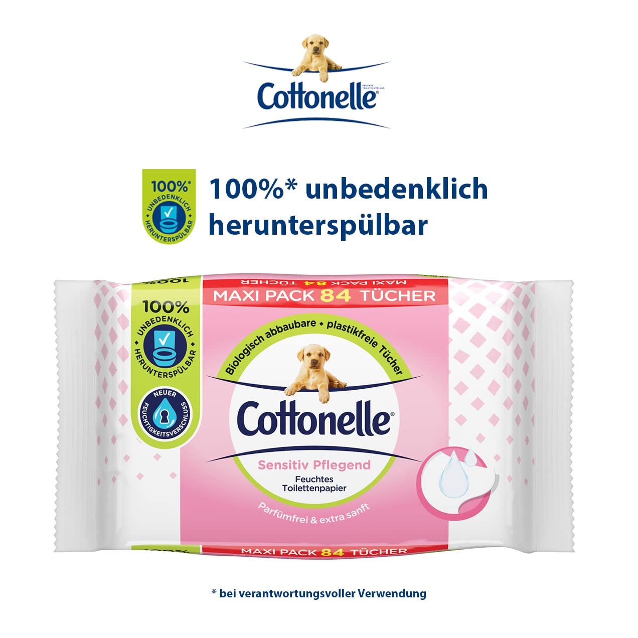 Cottonelle Feuchtes Toilettenpapier Sensitive, Maxi-Pack, 6 X 84 Toilettentücher