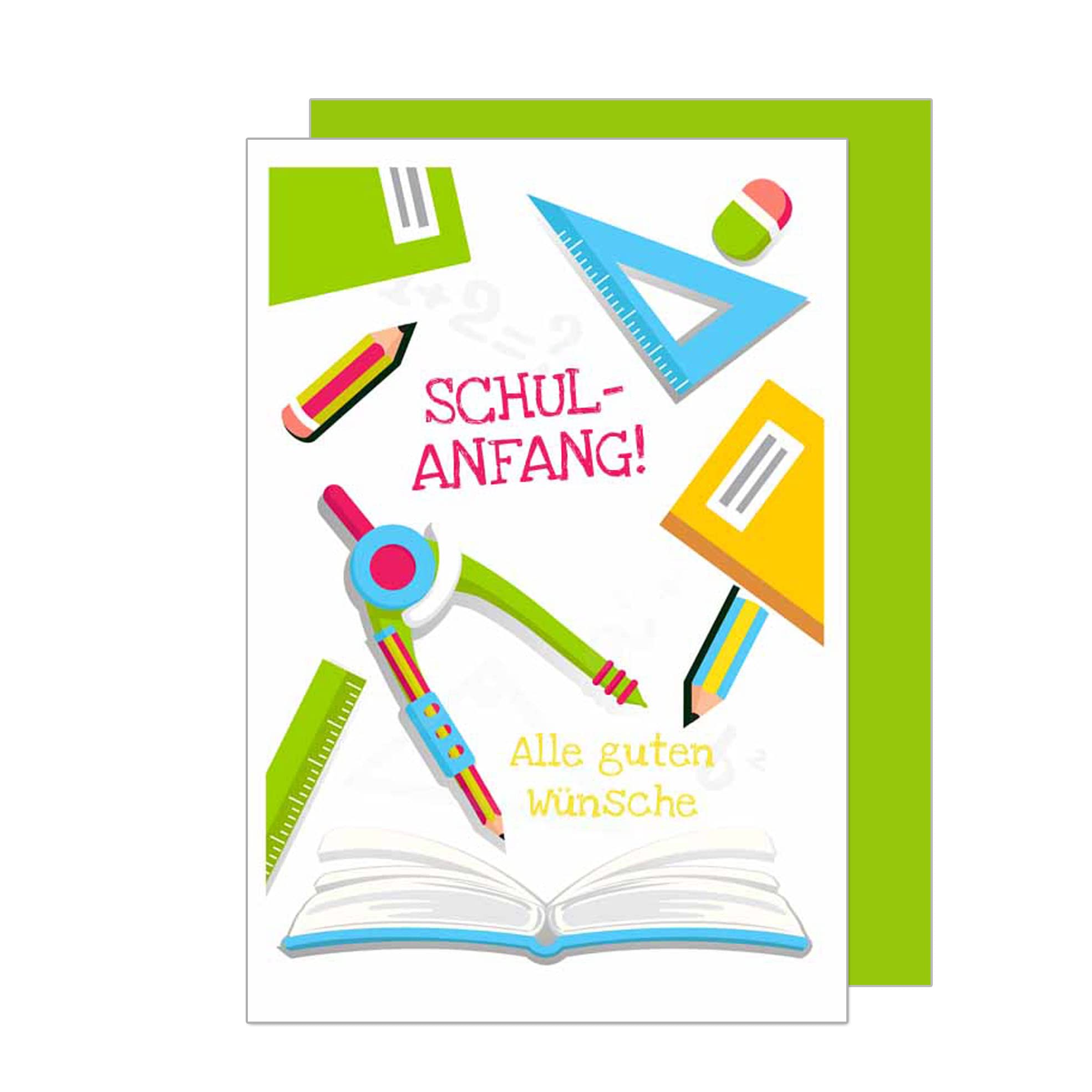 Seidel Verlag - Set Di 4 Biglietti D'Auguri Per Inizio Scuola Con Buste - Doppi, Con Stampa Oro, Formato 11,5x17 Cm